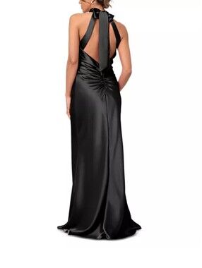 Aqua Black Satin Back-Tie Open-Back Gown(smal Pull) size 4